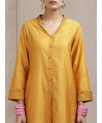 Yellow cotton printed stitched  Kurta &  pant &  dupatta 5