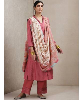 Pink cotton printed stitched  Kurta &  pant &  dupatta 1