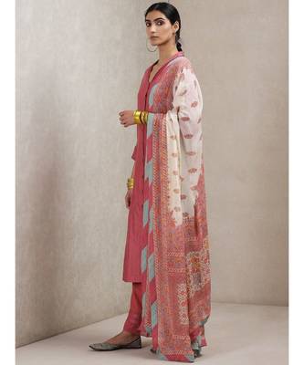 Pink cotton printed stitched  Kurta &  pant &  dupatta 2