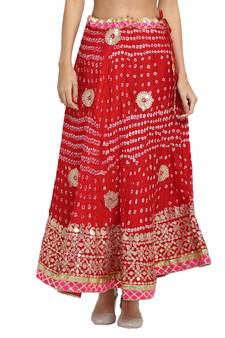 Red printed silk blend skirts