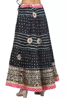 Black printed silk blend skirts