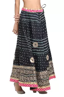 Black printed silk blend skirts