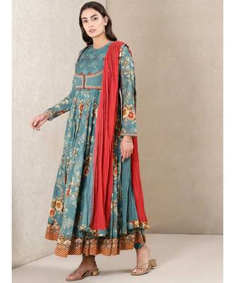 Blue cotton printed stitched  Kurta &  churidar &  dupatta 2