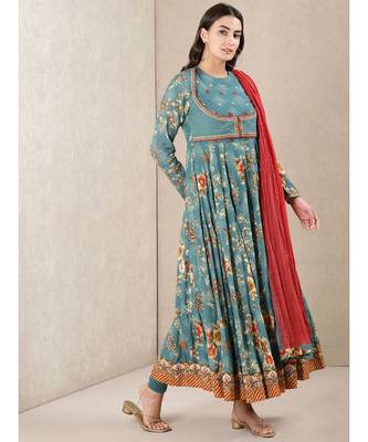 Blue cotton printed stitched  Kurta &  churidar &  dupatta 3