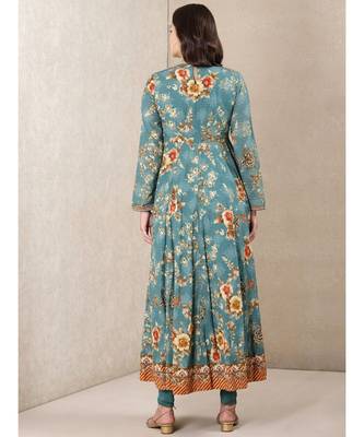 Blue cotton printed stitched  Kurta &  churidar &  dupatta 4