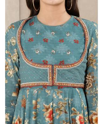 Blue cotton printed stitched  Kurta &  churidar &  dupatta 5