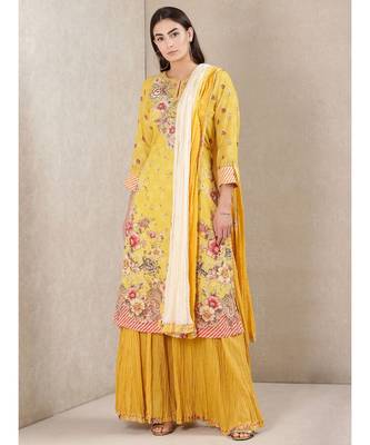 Yellow cotton printed stitched  Kurta &  sharara &  dupatta 1