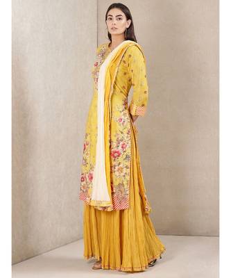 Yellow cotton printed stitched  Kurta &  sharara &  dupatta 2