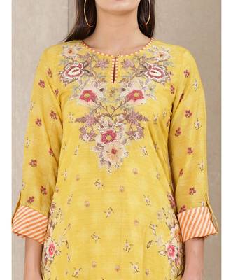Yellow cotton printed stitched  Kurta &  sharara &  dupatta 5