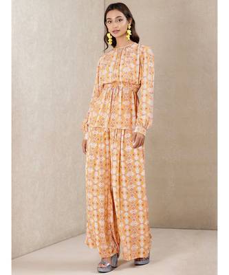 Orange Viscose  printed stitched  Kurta &  pant 1