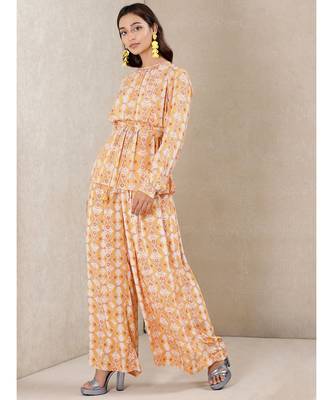 Orange Viscose  printed stitched  Kurta &  pant 2
