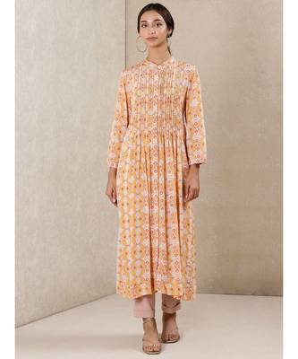 Orange Viscose  printed stitched  Kurta 1