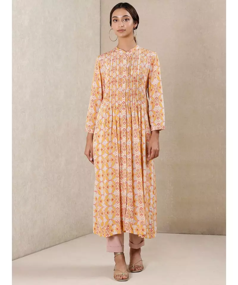 Orange Viscose  printed stitched  Kurta