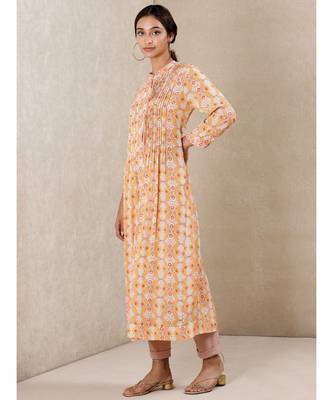 Orange Viscose  printed stitched  Kurta 2