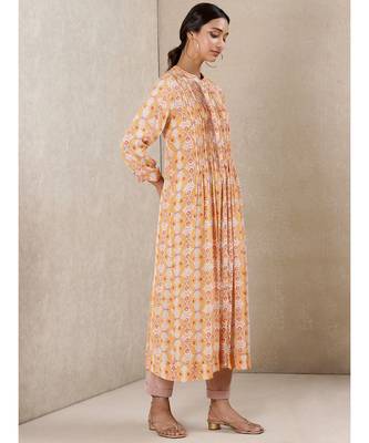 Orange Viscose  printed stitched  Kurta 3