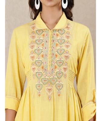 Yellow cotton embroidered stitched  Kurta 5