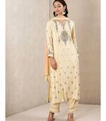 White Rayon  embroidered stitched  Kurta &  pant &  dupatta