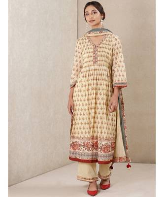 White cotton printed stitched  Kurta &  pant &  dupatta 1