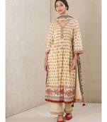White cotton printed stitched  Kurta &  pant &  dupatta