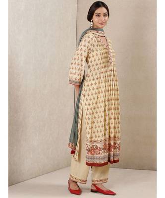 White cotton printed stitched  Kurta &  pant &  dupatta 3