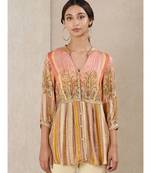 Pink Viscose  printed stitched  kurti