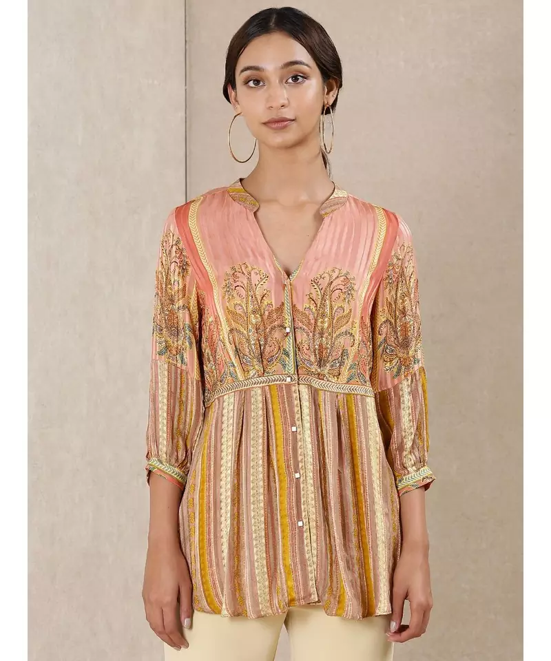 Pink Viscose  printed stitched  kurti