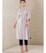 White cotton printed stitched  kurti by RITU KUMAR