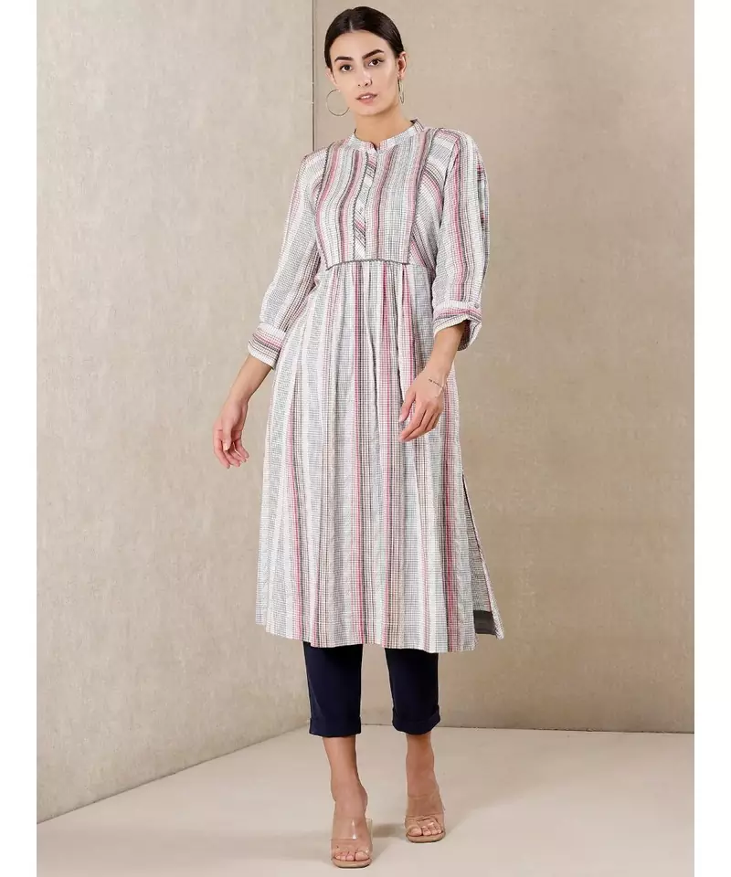 White cotton printed stitched  kurti