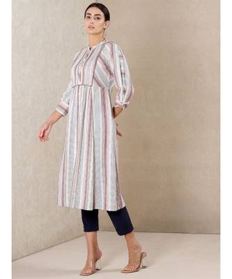White cotton printed stitched  kurti by RITU KUMAR 2