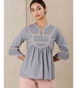 Grey cotton embroidered stitched  kurti