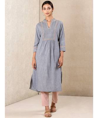 Grey cotton embroidered stitched  kurti 2