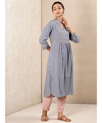Grey cotton embroidered stitched  kurti 3
