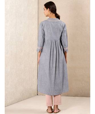 Grey cotton embroidered stitched  kurti 4