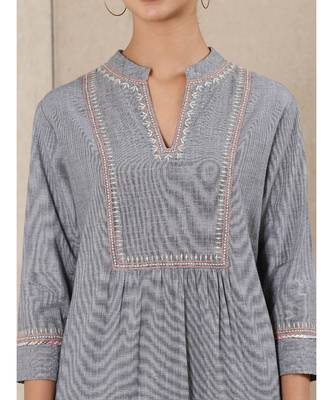 Grey cotton embroidered stitched  kurti 5