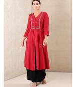 Red Rayon  embroidered stitched  kurti