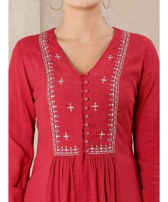 Red Rayon  embroidered stitched  kurti 5
