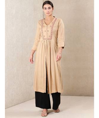 Beige Rayon  embroidered stitched  kurti 1