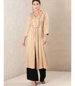 Beige Rayon  embroidered stitched  kurti