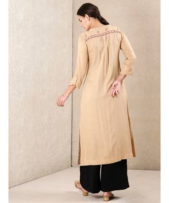 Beige Rayon  embroidered stitched  kurti 4