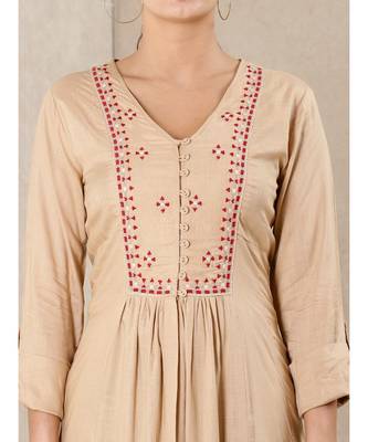 Beige Rayon  embroidered stitched  kurti 5
