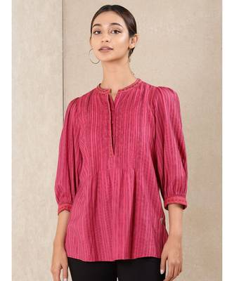 Red cotton embroidered stitched  kurti 2