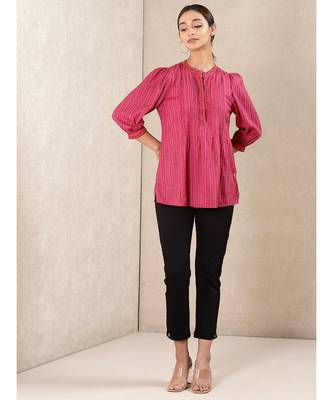 Red cotton embroidered stitched  kurti 1