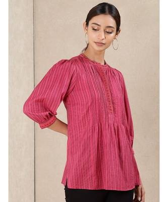 Red cotton embroidered stitched  kurti 3