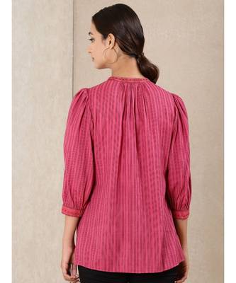 Red cotton embroidered stitched  kurti 4