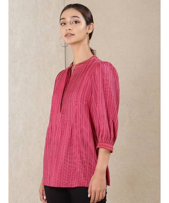 Red cotton embroidered stitched  kurti 5