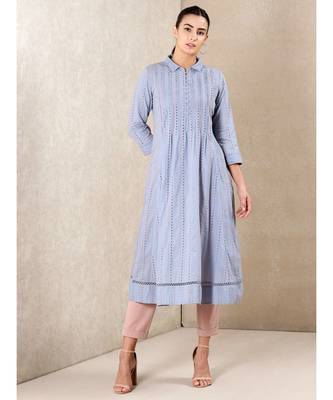 Blue cotton embroidered stitched  kurti 1