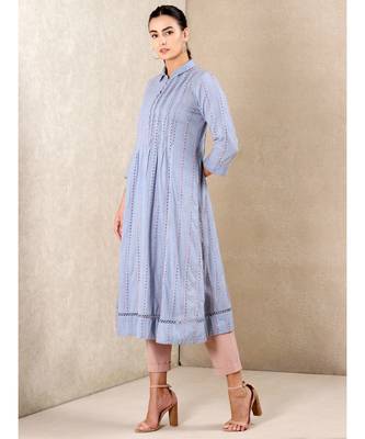 Blue cotton embroidered stitched  kurti 2