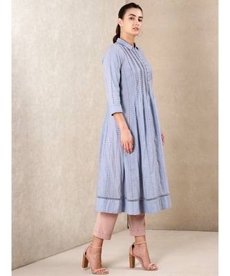 Blue cotton embroidered stitched  kurti 3