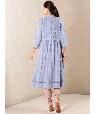 Blue cotton embroidered stitched  kurti 4