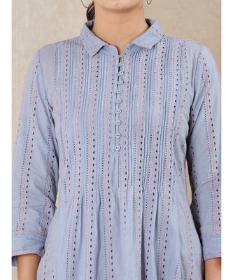 Blue cotton embroidered stitched  kurti 5